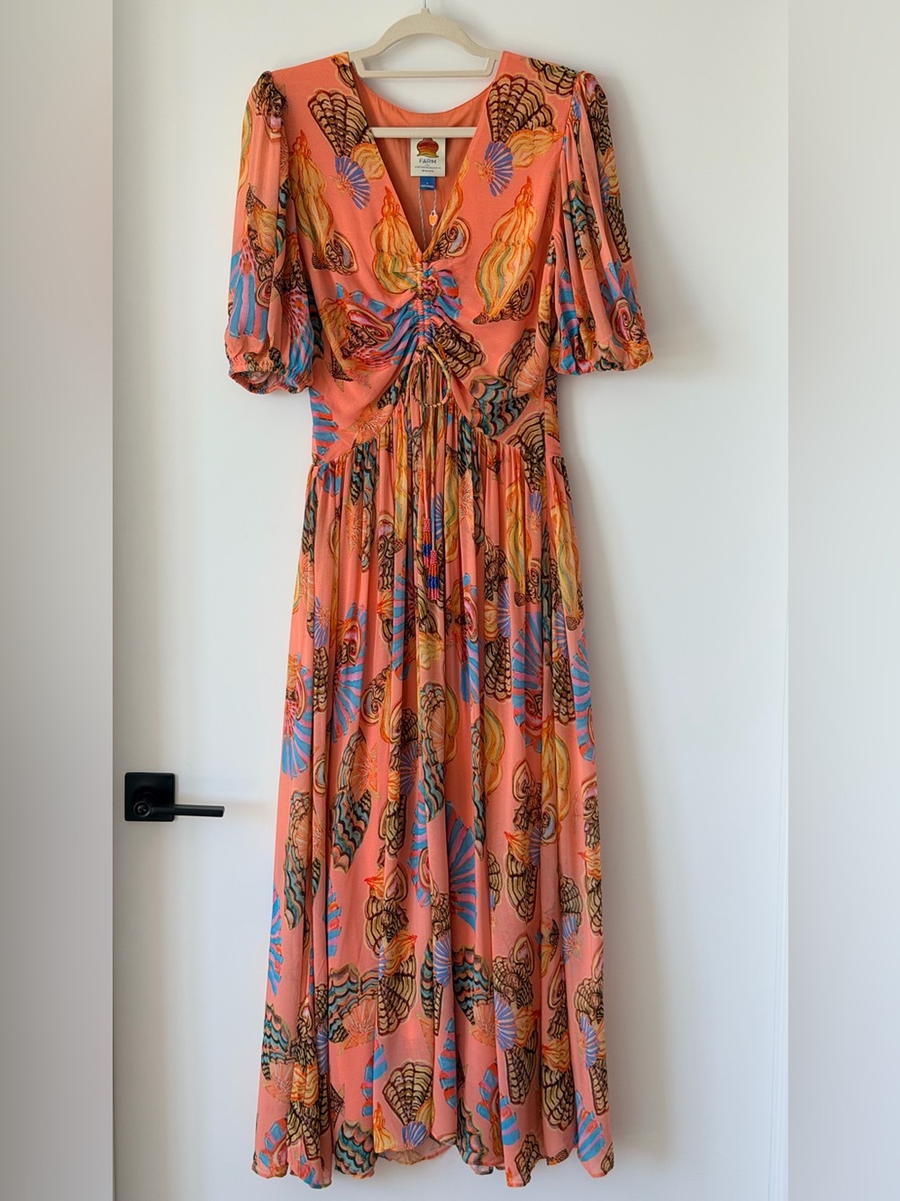 FARM RIO ANTHROPOLIGIE Women’s Coral Patterned Ruched Maxi Dress